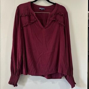 Democracy Wineberry Ruffle Long Sleeve Blouse